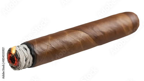 Slika na platnu Burning cigar PNG isolated on transparent background, brown tobacco product with
