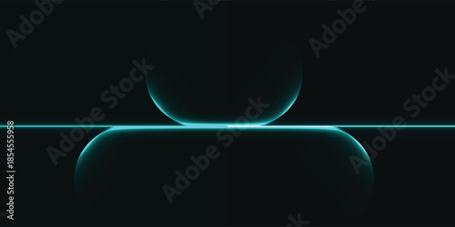 Abstract Glowing Spheres and Horizontal Light Beam on Dark Background.