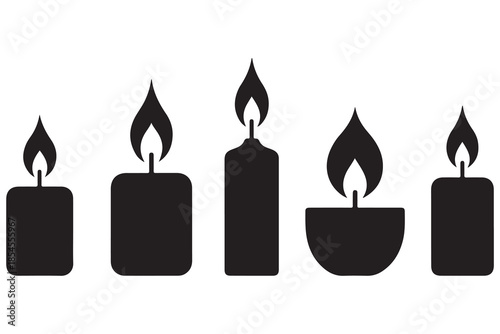 Candle silhouette set in black and white background
