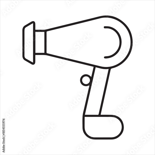 Outline drawing of a hair dryer with handle and nozzle on transparent background silhouette