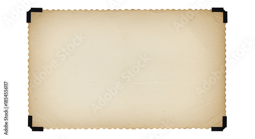 Old vintage photo paper with scalloped edge and black corners
