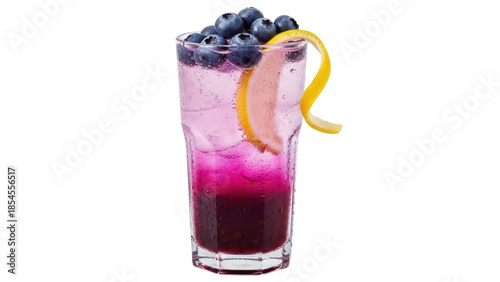 Canvas Print Refreshing blueberry cocktail isolated PNG with lemon twist on transparent backg