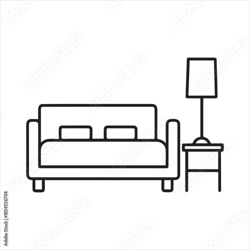 Illustration of a sofa with a lamp and side table on transparent background silhouette