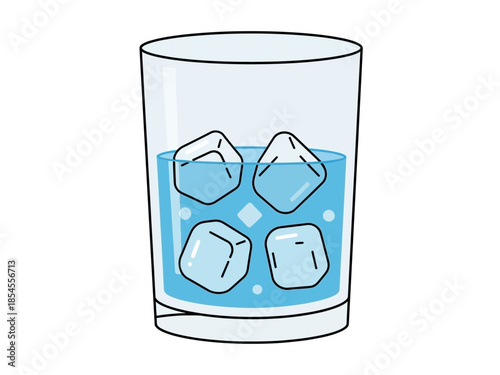 A glass of blue liquid with ice cubes, a refreshing drink illustration