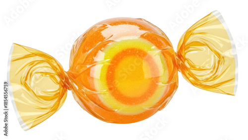 Foto Orange and yellow candy in wrapper isolated PNG, hard candy sweet treat on trans