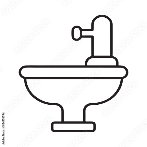 Illustration of a toilet bowl with a tank outline on transparent background silhouette