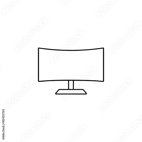 Curved Monitor Line Icon with Stand
Black-and-white line drawing of a curved computer monitor on a dual-leg stand. Stylized and front-facing.