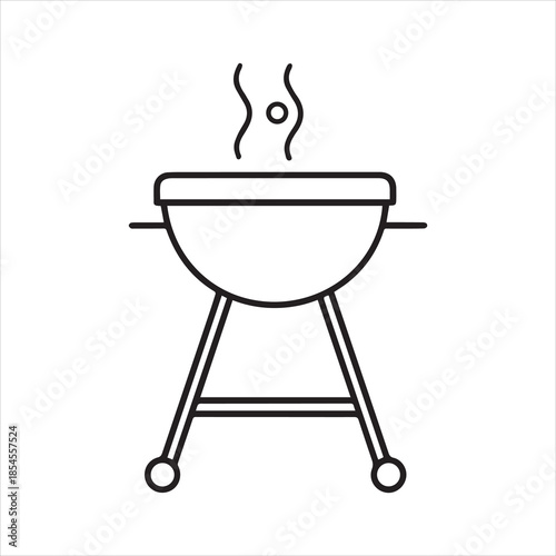 Outline drawing of a barbecue grill with rising smoke on transparent background silhouette