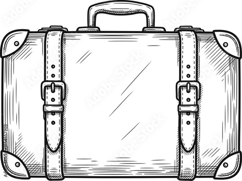 Vintage leather suitcase with straps and buckles for travel