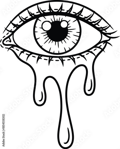 Dripping eye illustration symbolizing sadness emotion or visionary art