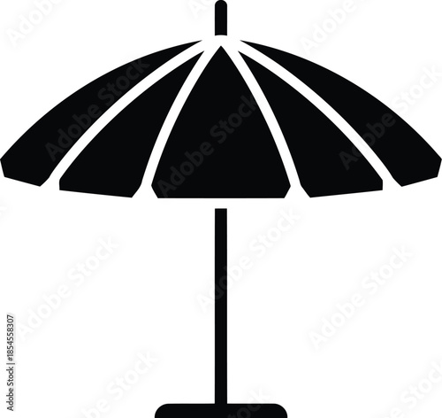 Simple black silhouette of a patio umbrella on a white background