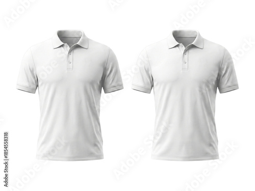 Two White Polo Shirt Mockup Front View Isolated on Black Background, Blank Jersey Apparel Set for Branding, Uniform Design, Corporate Wear, Sportswear and Ecommerce Presentation
