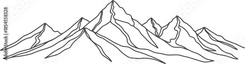 Stylized hand drawn mountain range silhouette with sharp peaks against white