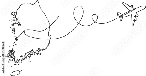 Airplane flying from south korea with a heart shaped path