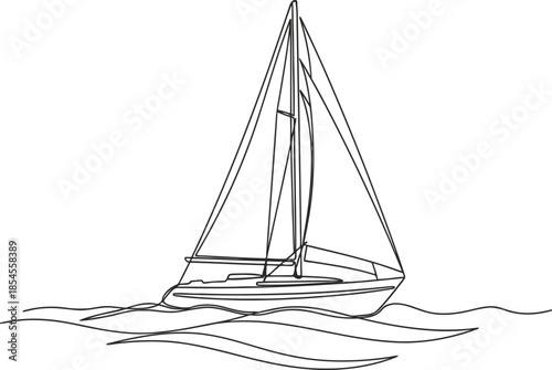 Hand drawn sketch of a sailboat with sails up on the water