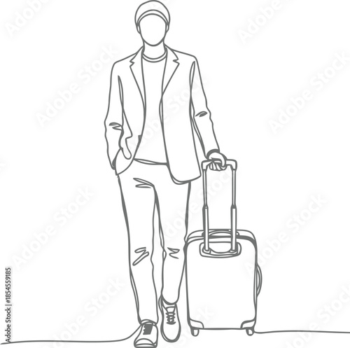 Business person with rolling suitcase on a white background sketch