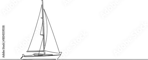 Minimalist sketch of a sailboat on a calm sea with white background