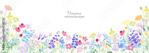 ナチュラルでカラフルな草花の背景イラスト