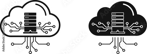 Cloud computing concept with server and circuit board connections