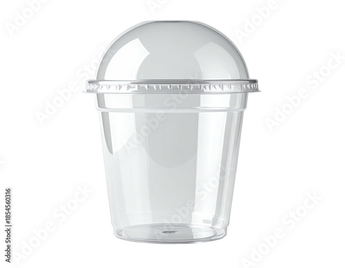Clear plastic cup with a dome lid on a black background