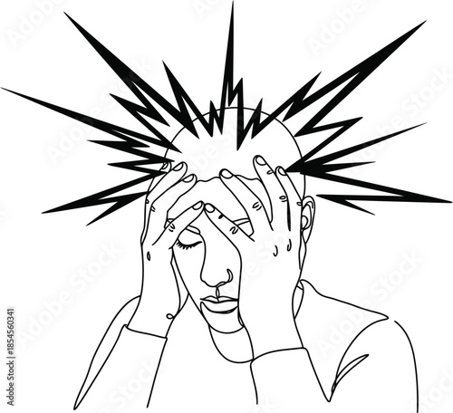 Person experiencing intense headache or mental stress with radiating lines