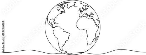 Simple hand drawn line art of the earth globe on a white background