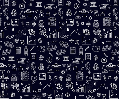 Hand Drawn Accounting & Finance Doodle element Seamless pattern