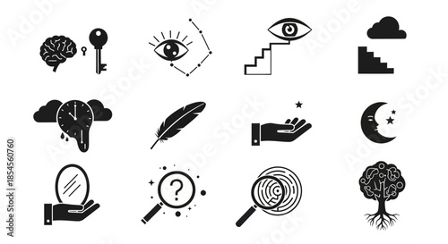 Collection of conceptual icons representing ideas, dreams, and thought processes for innovative projects and creative endeavors