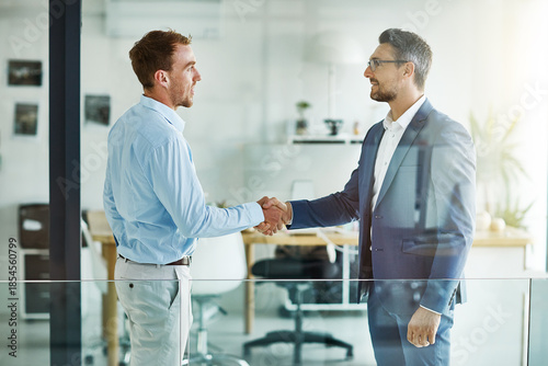 Photos Offer, business men and handshake with agreement for legal settlement, negotiation or thank you
