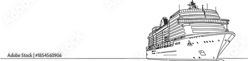 Elegant cruise ship sailing on calm water in minimalist line drawing