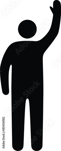 Silhouette of a person raising their hand in a gesture of greeting or asking a question