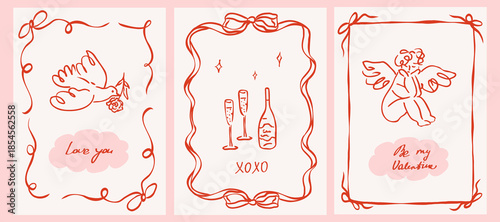 Set of hand drawn romantic cards and posters