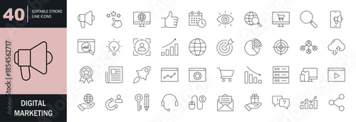 Digital marketing icon set. Editable line icons. Vector illustration.
