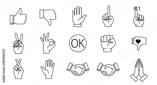 Diverse hand gestures communicate approval, rejection, agreement, success, and collaboration for business and lifestyle concepts.