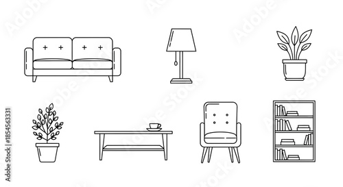 Modern minimalist furniture icons collection for interior design and home decor projects
