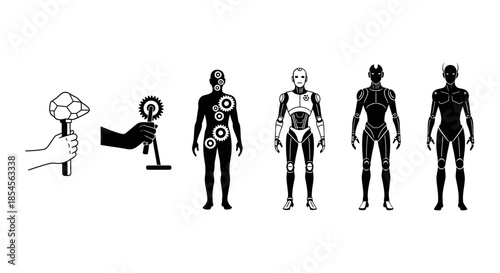 Witness humanity's incredible evolution from ancient tools to advanced artificial intelligence and futuristic robots