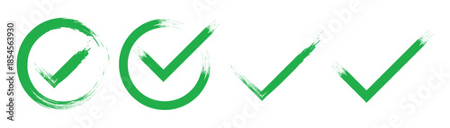 Transparent Background: Hand-Drawn Green Check Mark Vector Set. green check mark icon in circle box.  Checklist symbols including right 