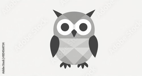 Minimalist 2D flat vector illustration of Owl made of geometric triangles, flat vector style, clean lines, isolated on white background, modern graphic design concept asset