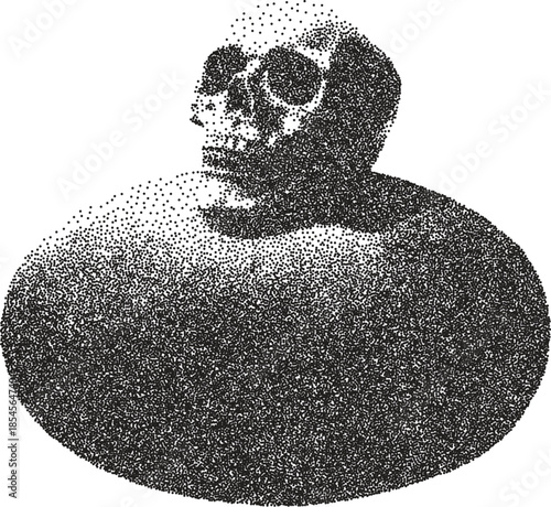 Skull y2k retro stipple art skeleton brutalist halftone vector png transparent, bone 2000s photocopy effect tattoo aesthetic