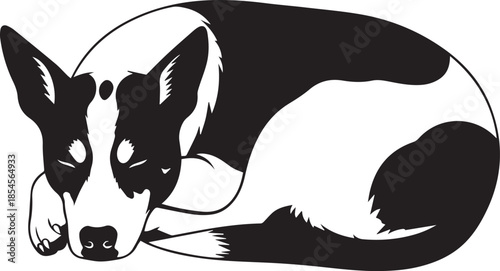 Sleeping dog puppy or resting pet silhouette vector black on a white background