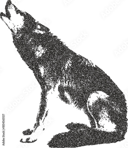 Wolf y2k retro stipple art wild brutalist halftone vector png transparent, howl 2000s photocopy effect tattoo aesthetic