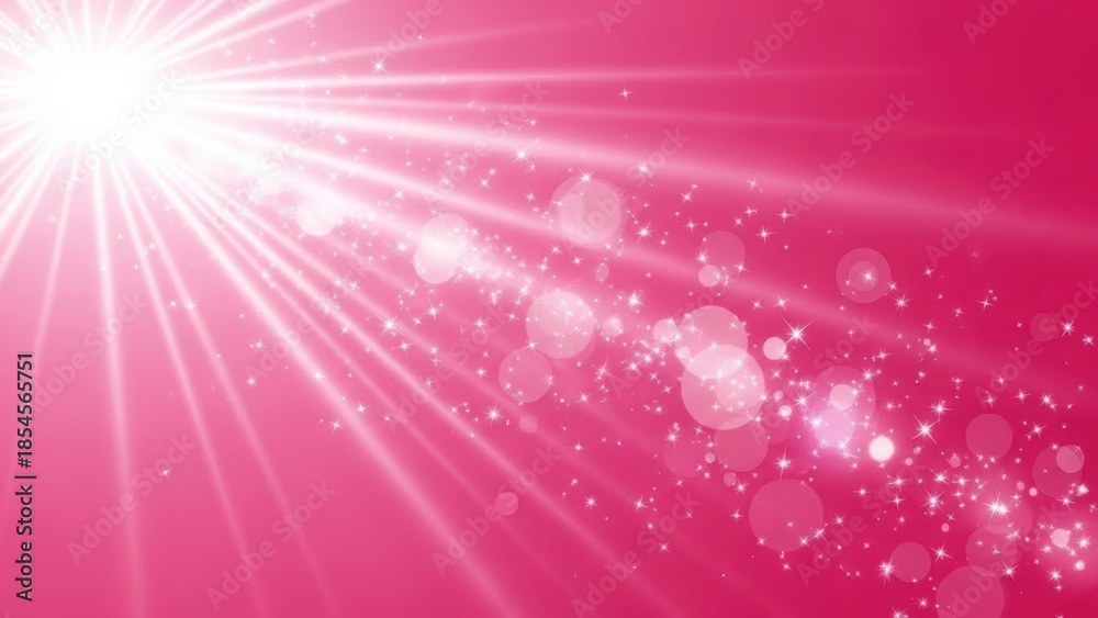 Obraz premium Vibrant pink background with sparkling light rays and bokeh effect