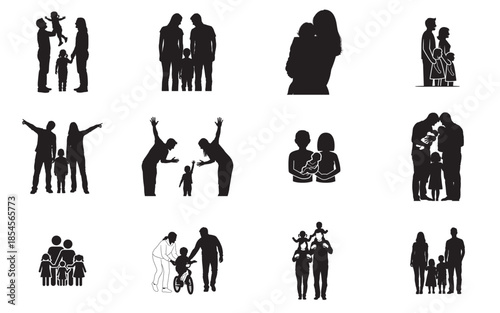 Collection of various people silhouettes isolated on transparent background