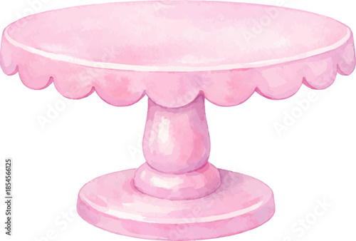 Pastel pink cake stand isolated on white background elegant scalloped dessert platter illustration