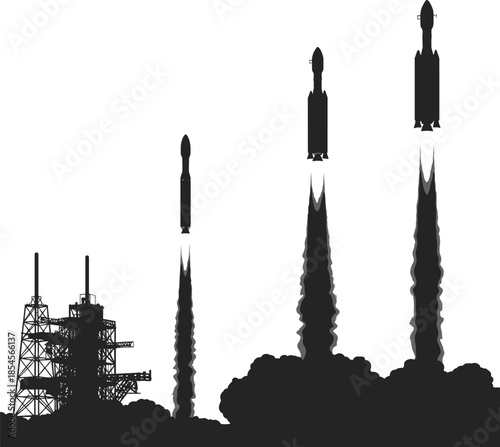 Rocket Launch Sequence with Launchpad and Smoke space