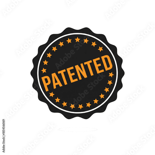 Vector illustration of stamp with inscription patented. Icon of patent intellectual property protected. Symbol of patente.new