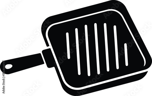 Silhouette Black Square Grill Pan Cooking Utensil Icon Kitchenware Equipment Vector Illustration