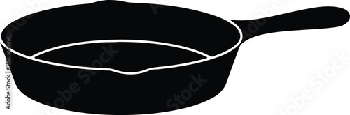 Silhouette Cast Iron Frying Pan Kitchen Utensil Cooking Tool Minimalist Flat Design Vector Illustration