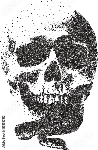 Skull vintage y2k stipple art, bones halftone stipple brutalist retro vector png with transparent background, macabre 2000s aesthetic photocopy effect tattoo