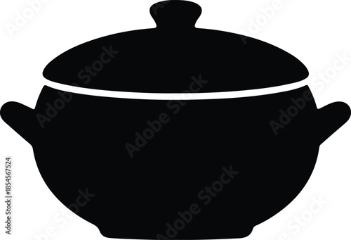 Silhouette Cooking Pot with Lid and Handles Kitchenware Utensil Vector Illustration